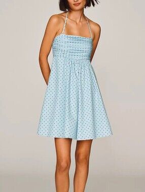Hutch Babydoll Halter Romper Light Blue Poka Dots